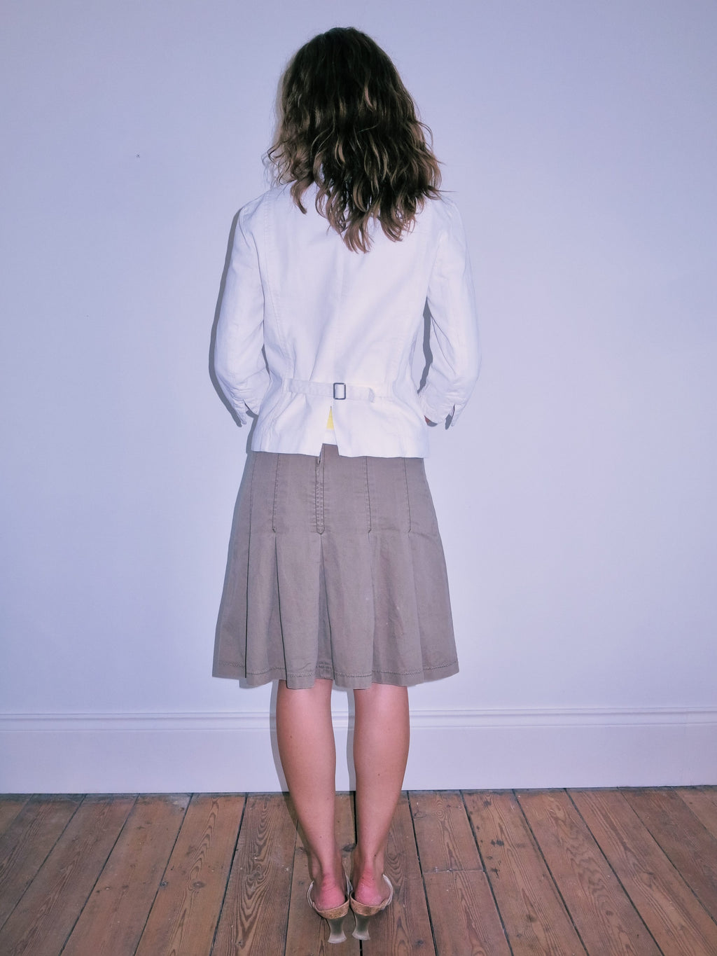 Side Tie White Denim Pannelled Jacket