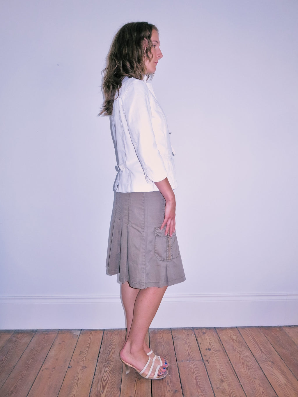 Side Tie White Denim Pannelled Jacket