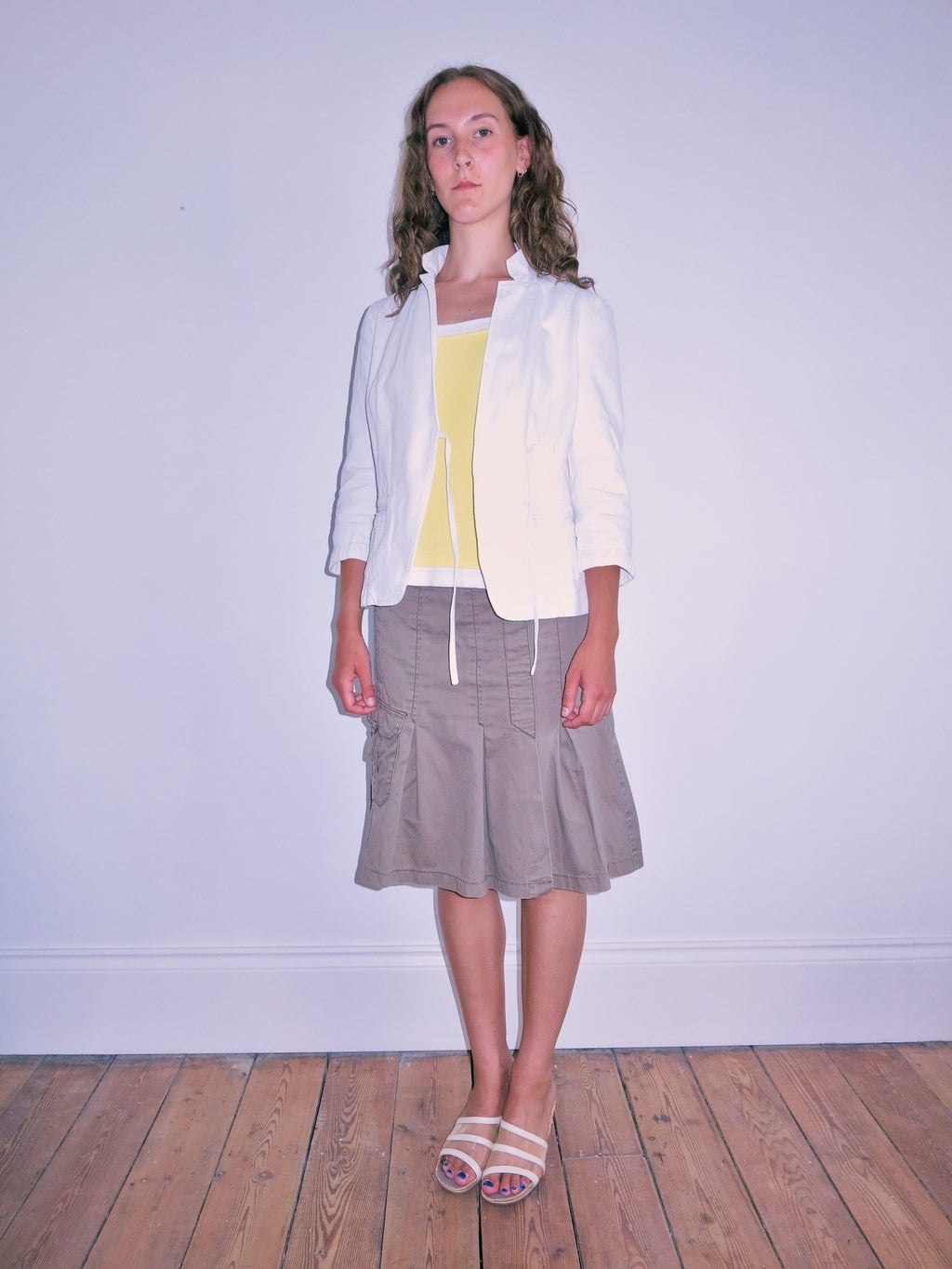 Side Tie White Denim Pannelled Jacket