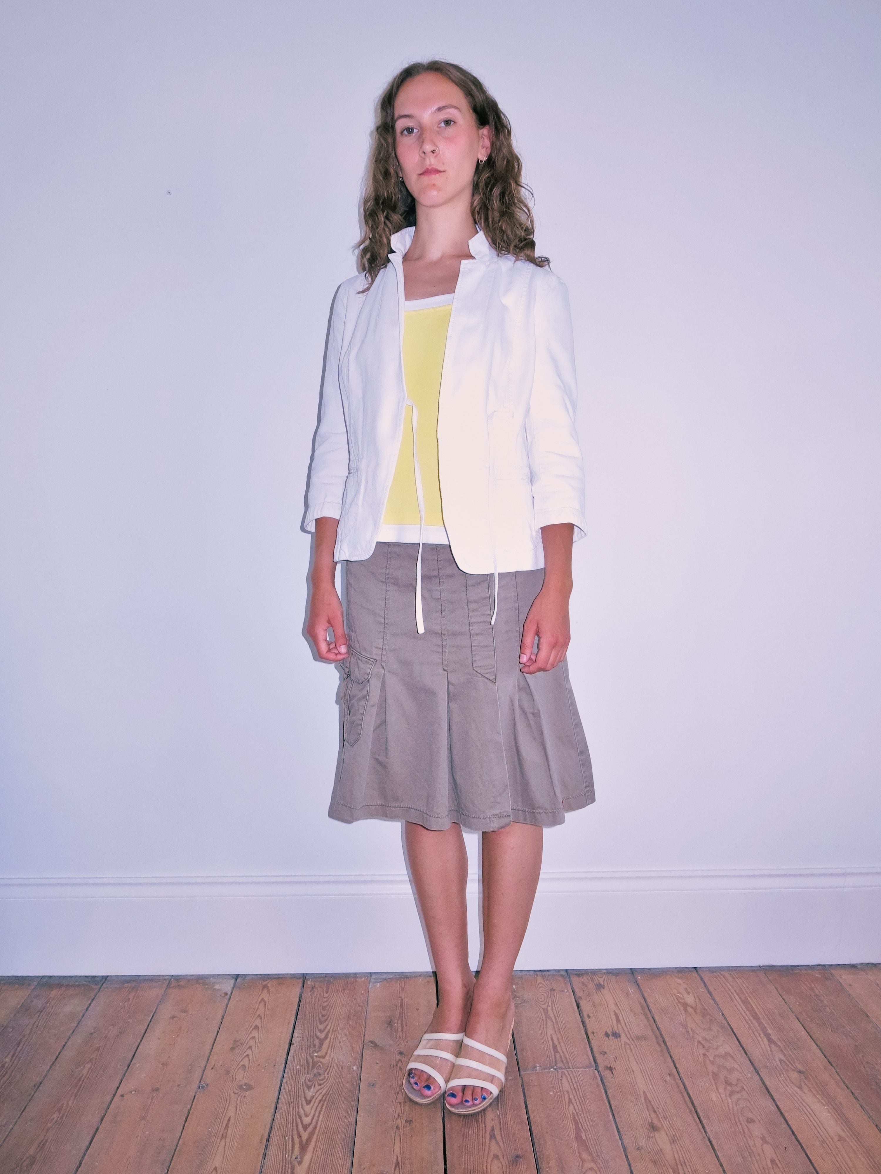 Side Tie White Denim Pannelled Jacket