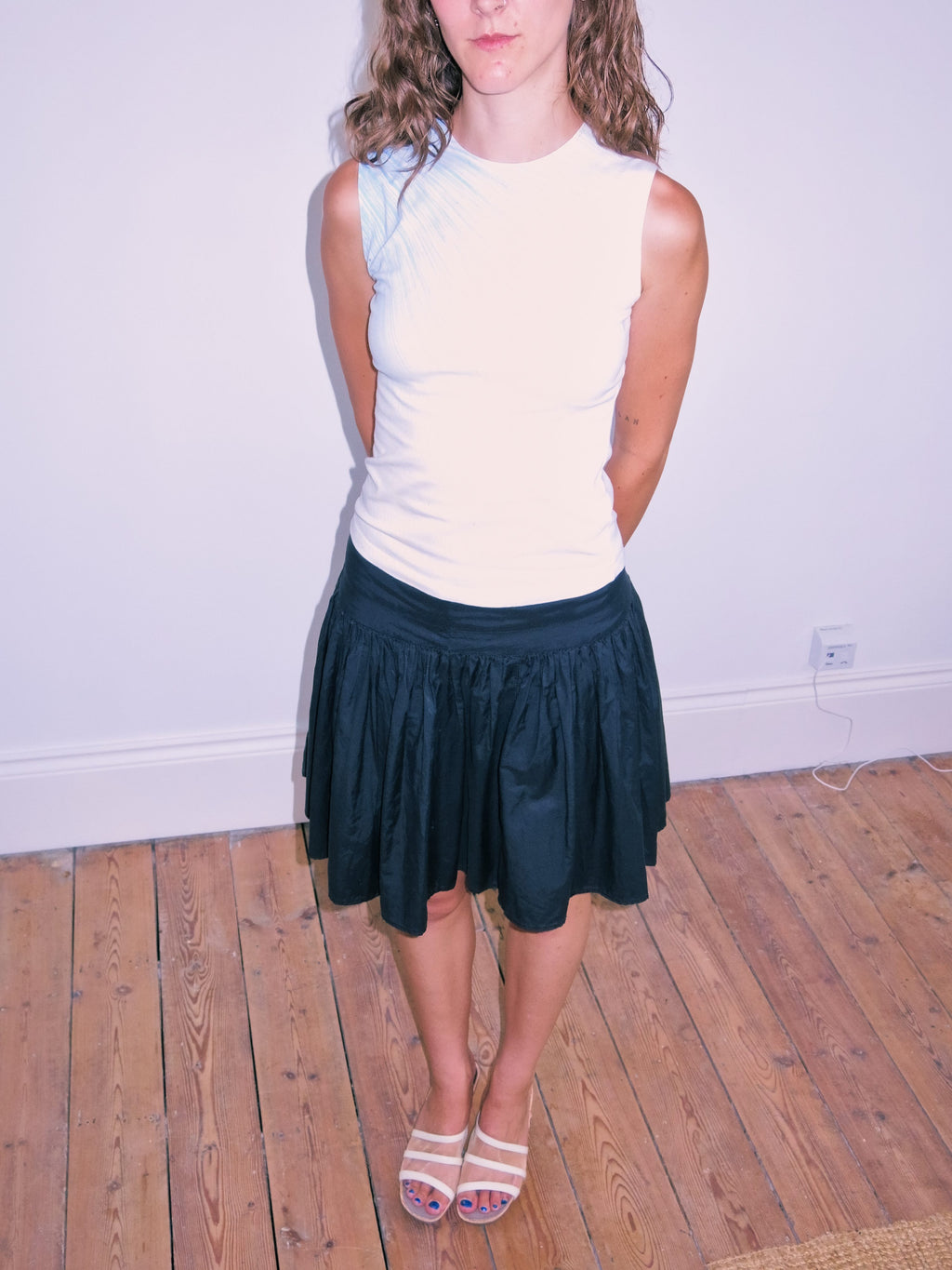 Dropped Waist Black Mini Skirt