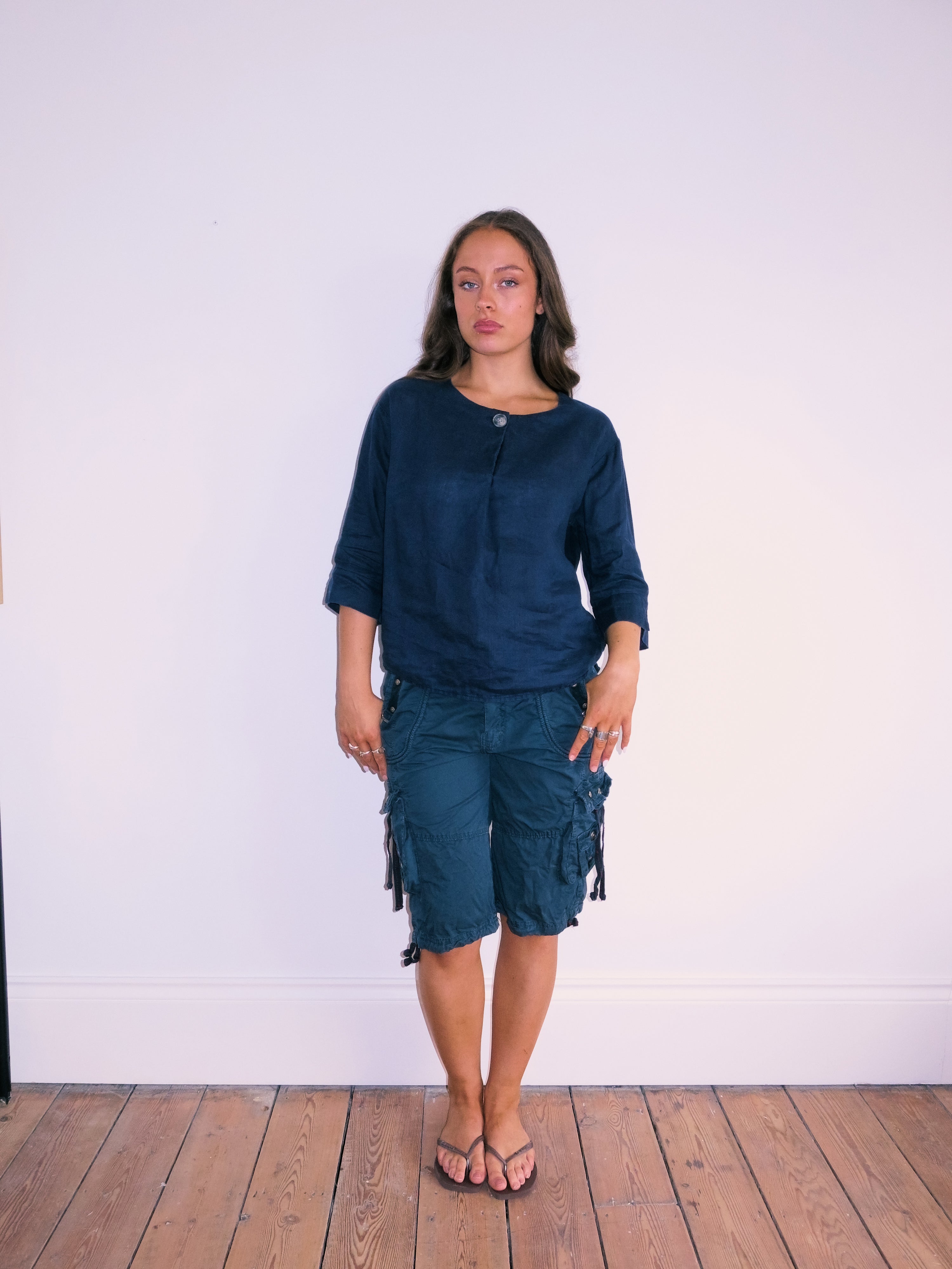 3/4 Sleeve Button Up Linen Top