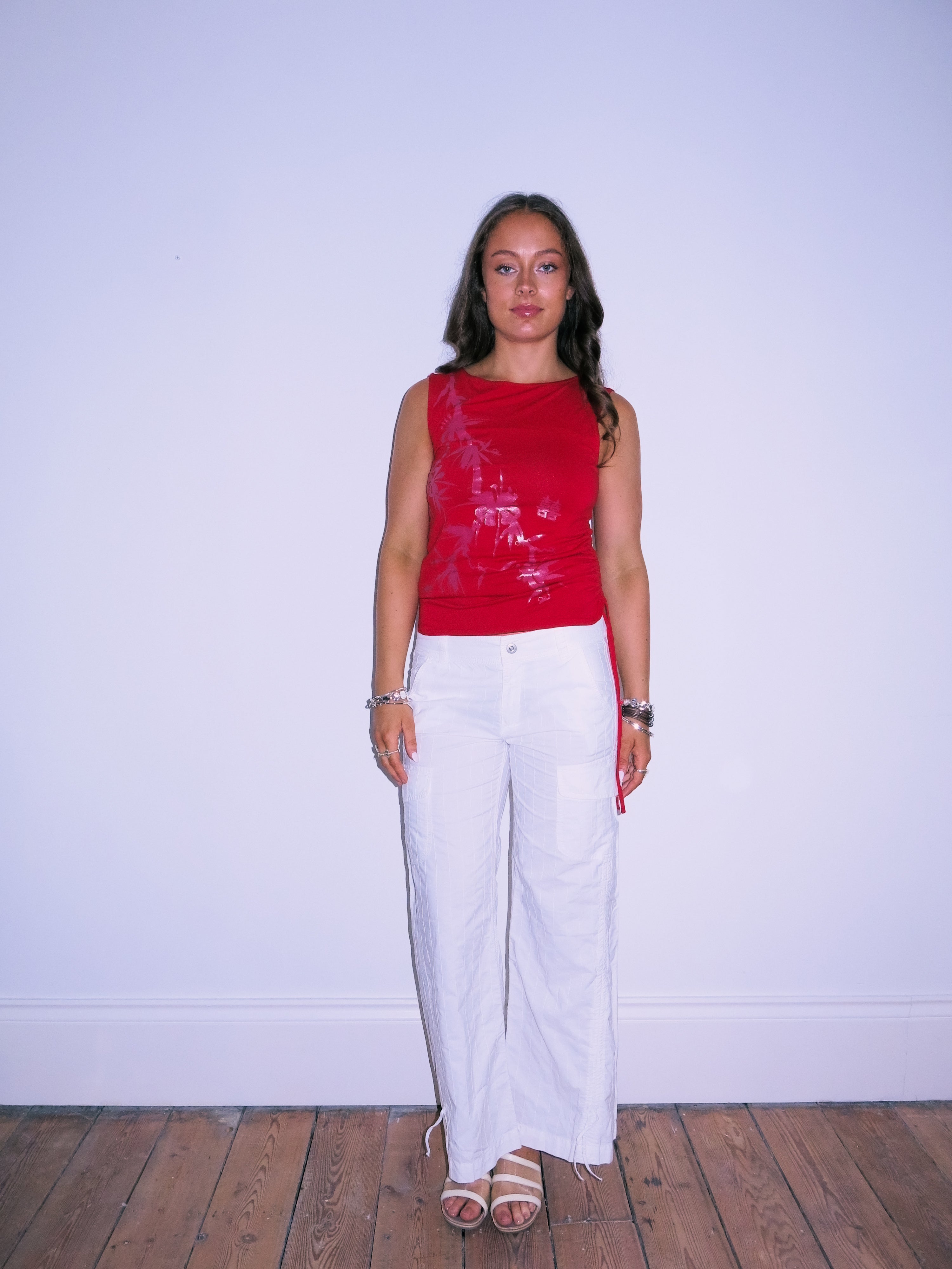 Red Side Ruched Tank Top
