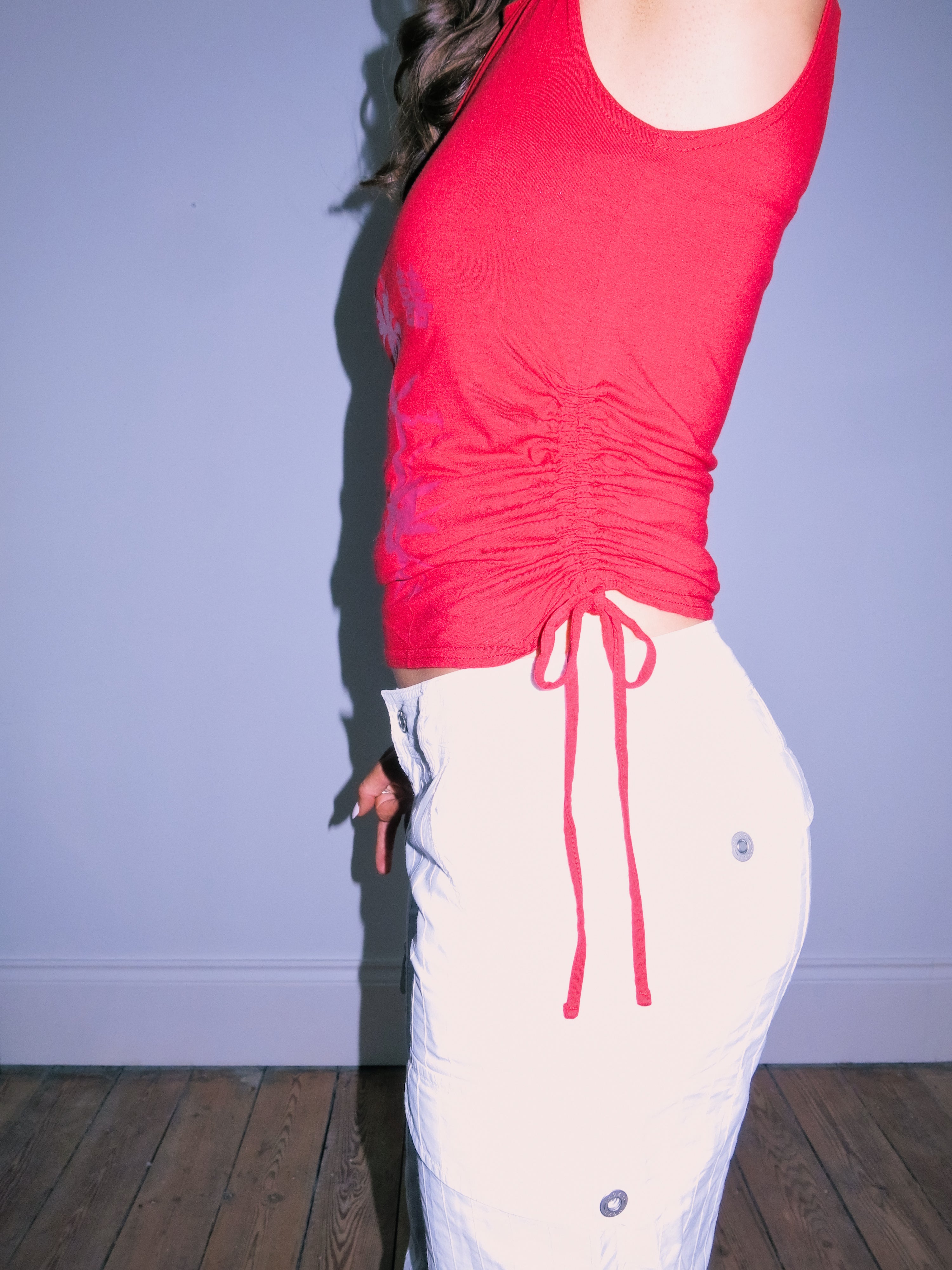 Red Side Ruched Tank Top