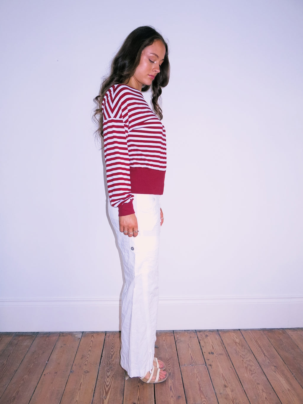 Slash Neck Striped Long Sleeved Top