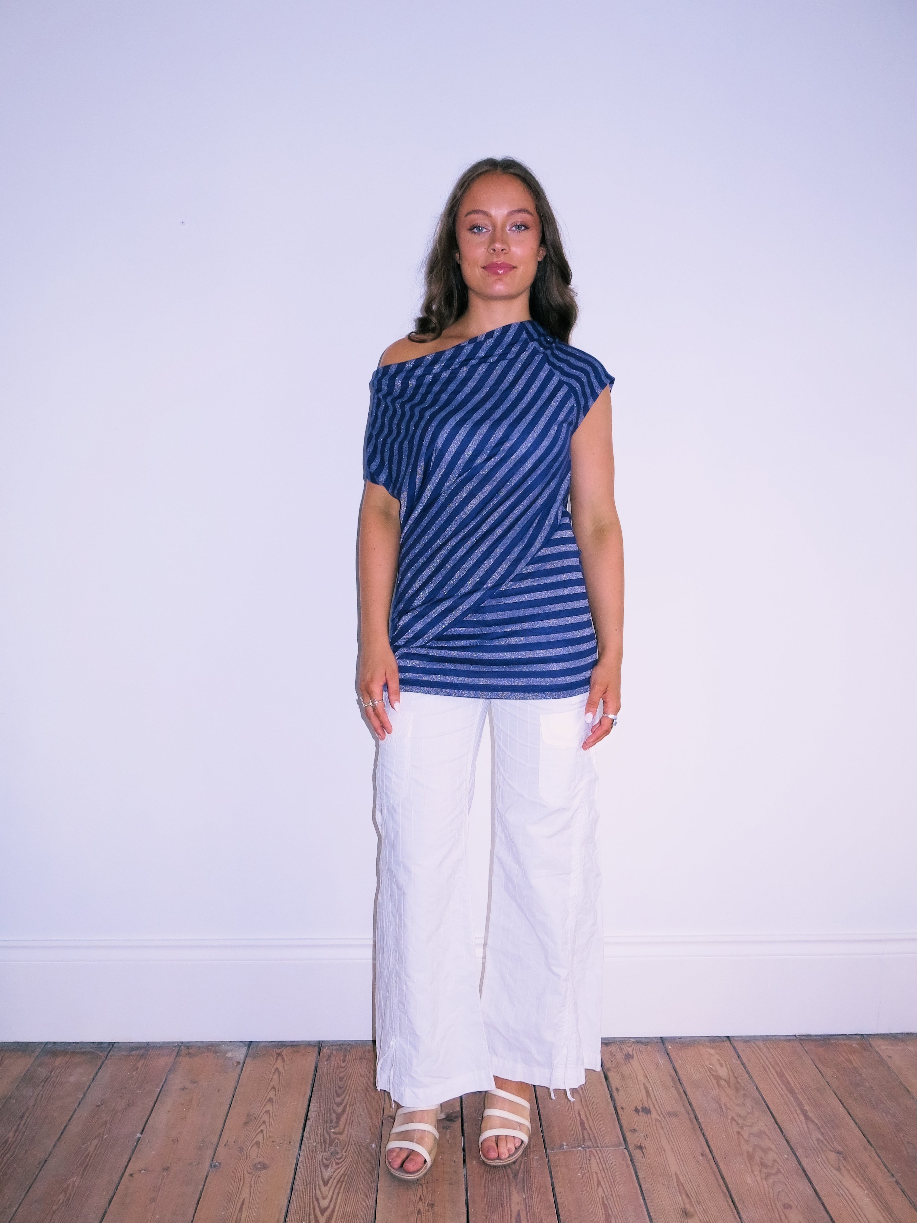 Asymmetric Off The Shoulder Striped Top