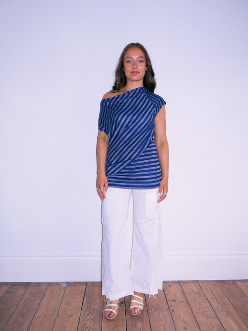 Asymmetric Off The Shoulder Striped Top