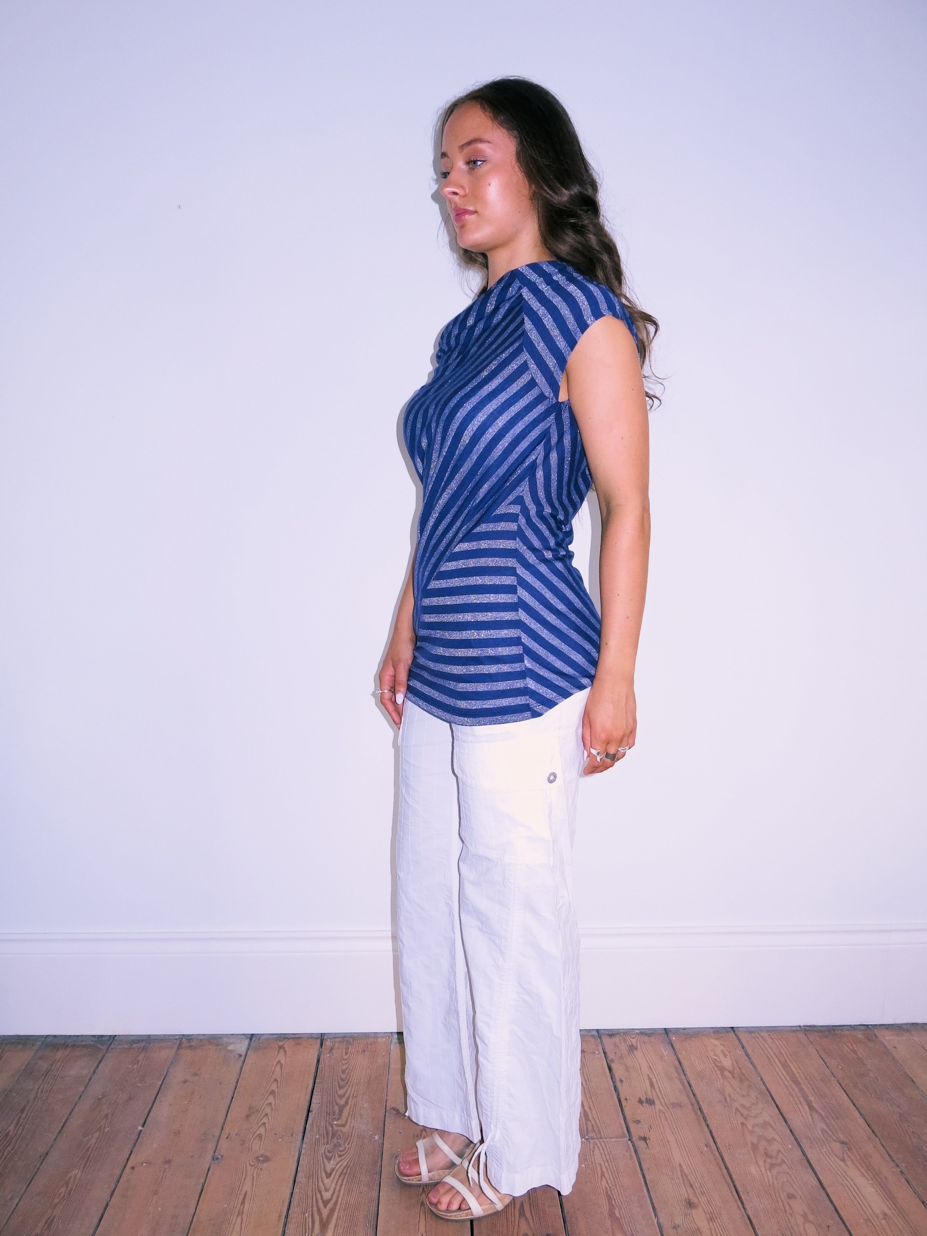 Asymmetric Off The Shoulder Striped Top