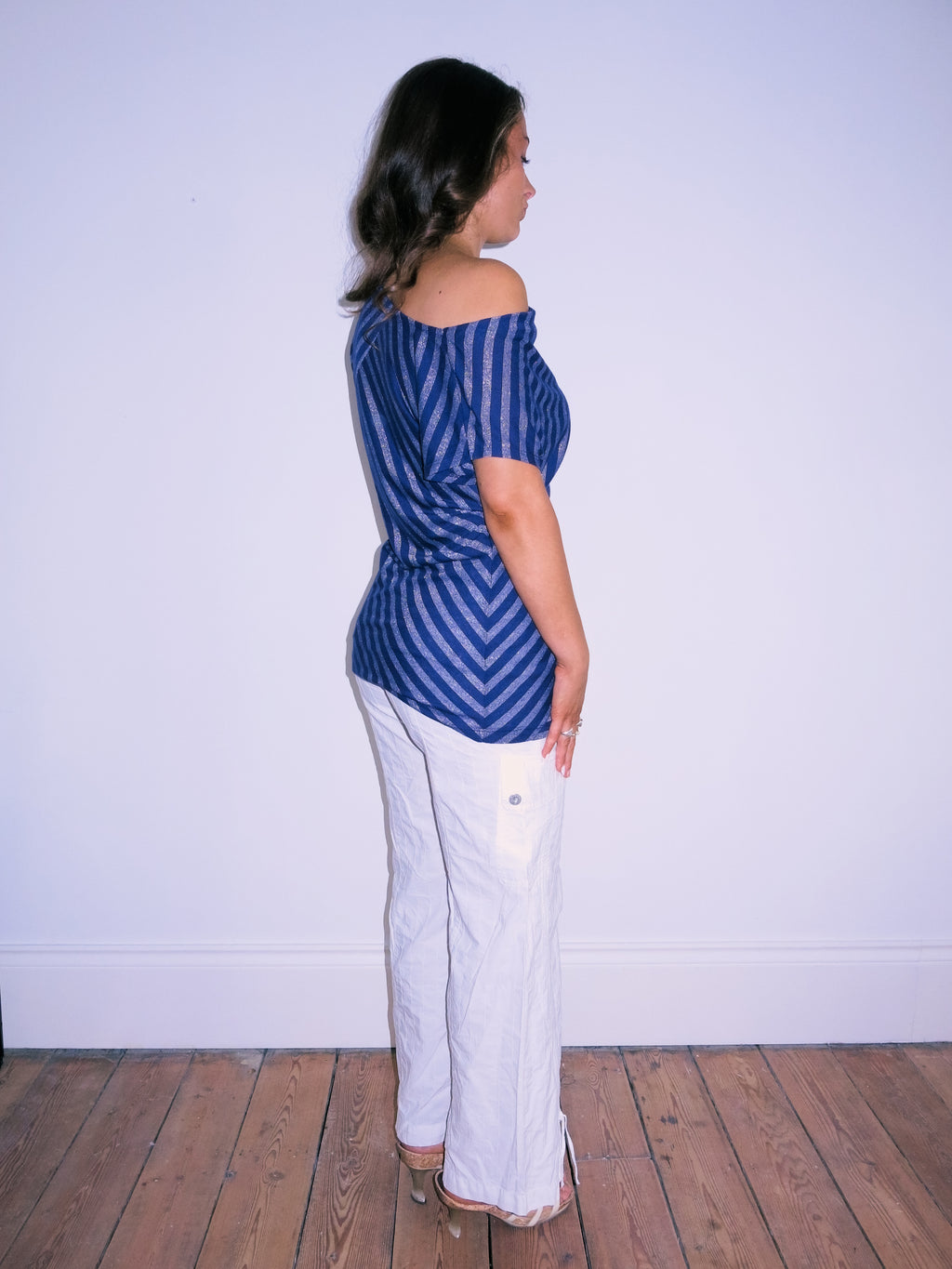Asymmetric Off The Shoulder Striped Top