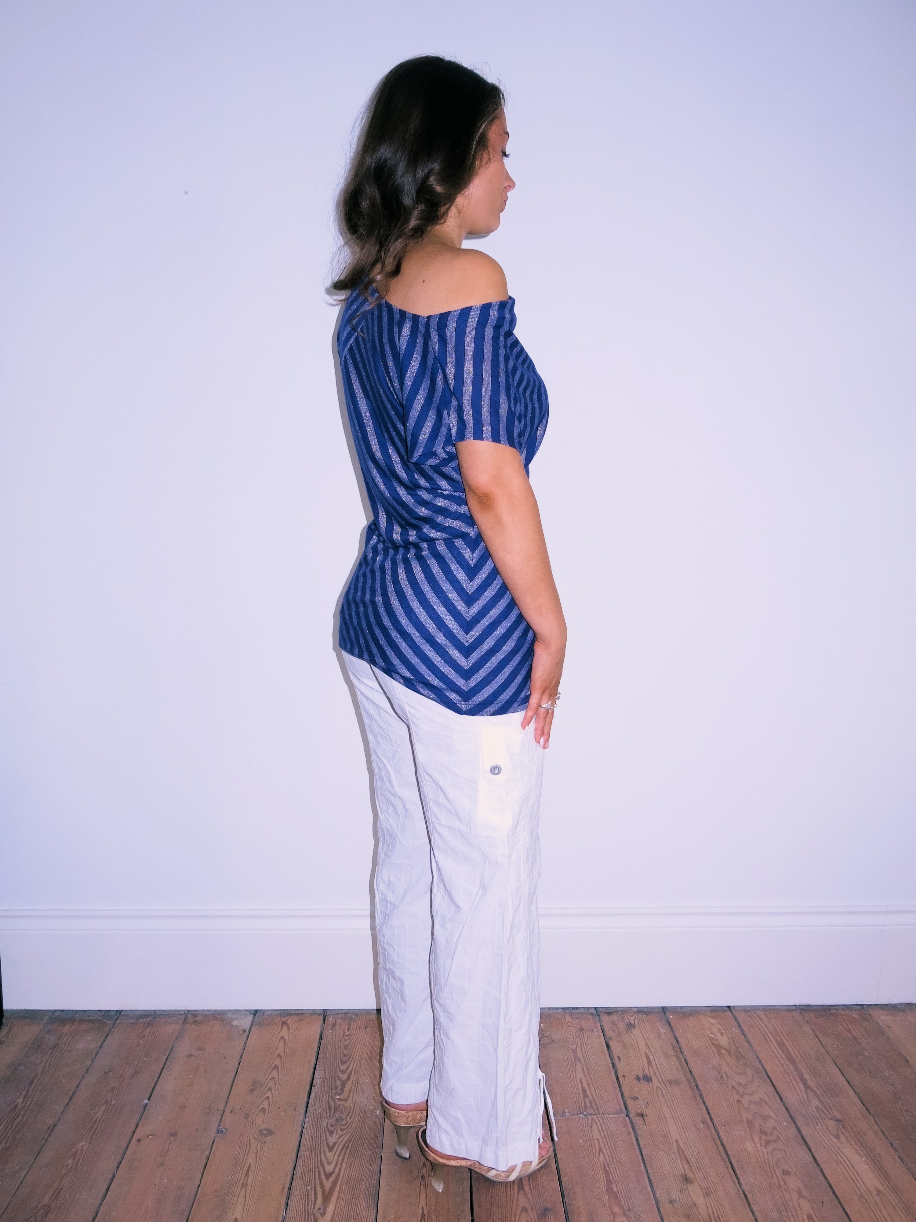 Asymmetric Off The Shoulder Striped Top