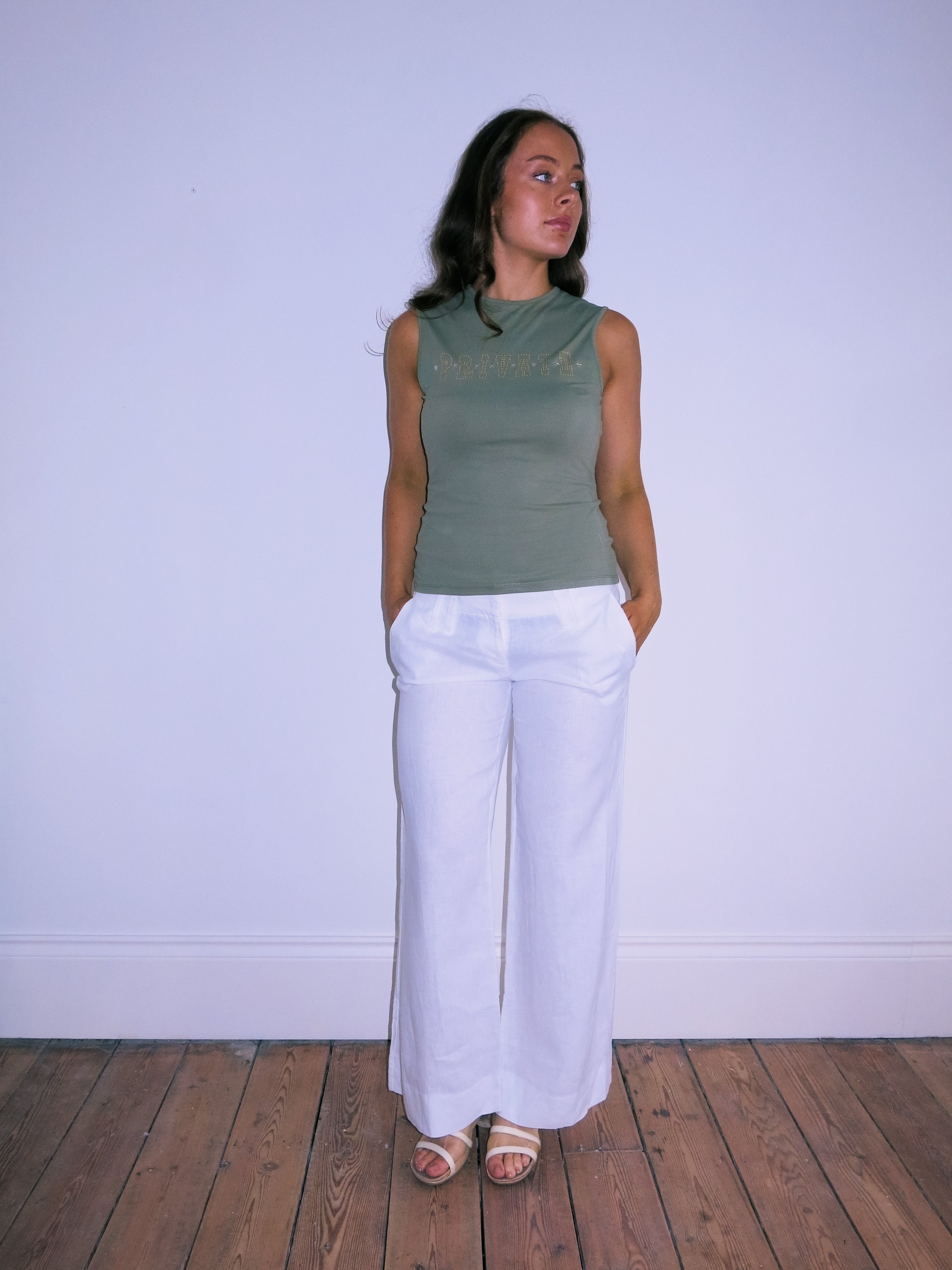 White Low Rise Linen Trousers