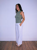White Low Rise Linen Trousers