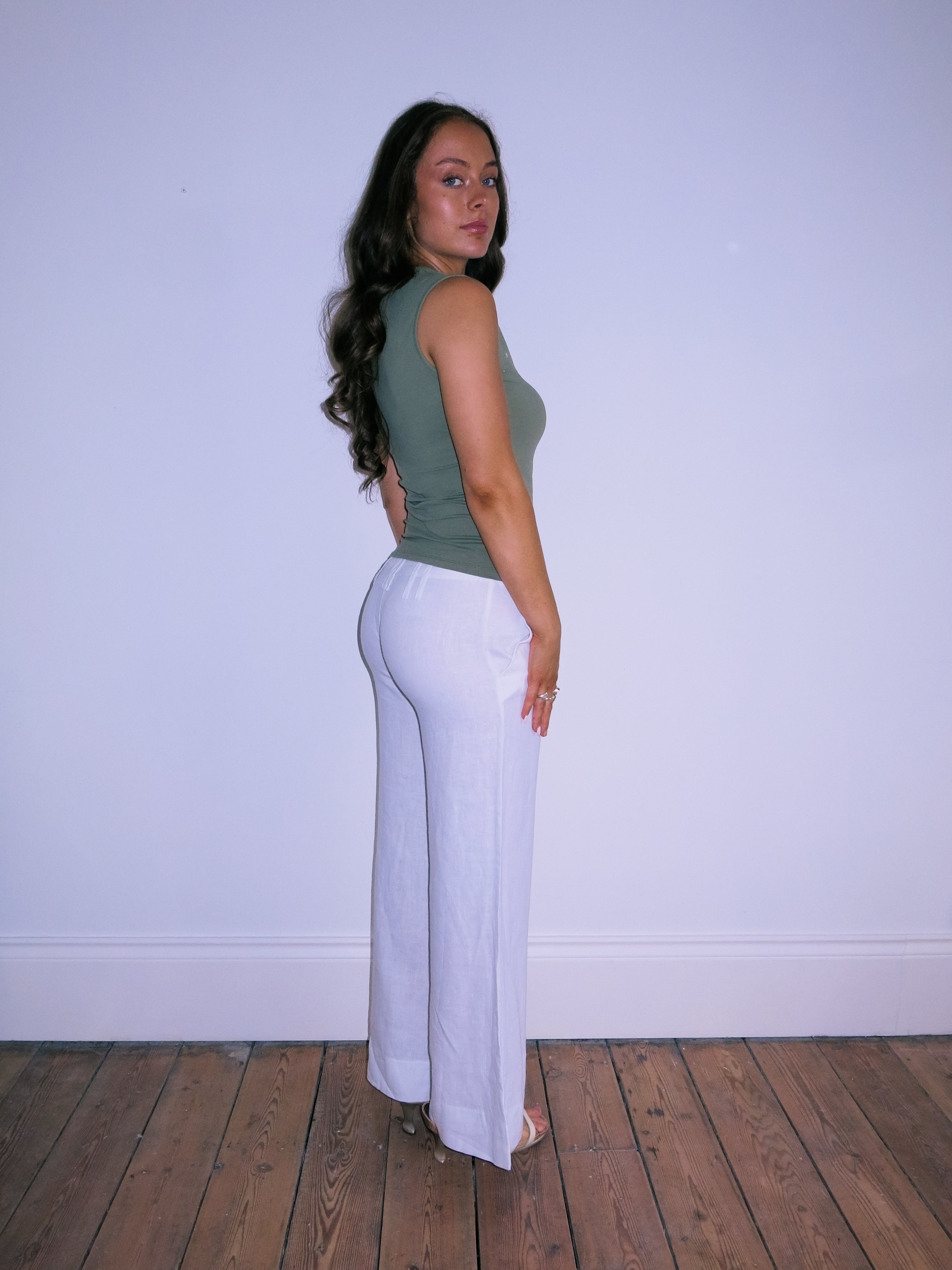 White Low Rise Linen Trousers