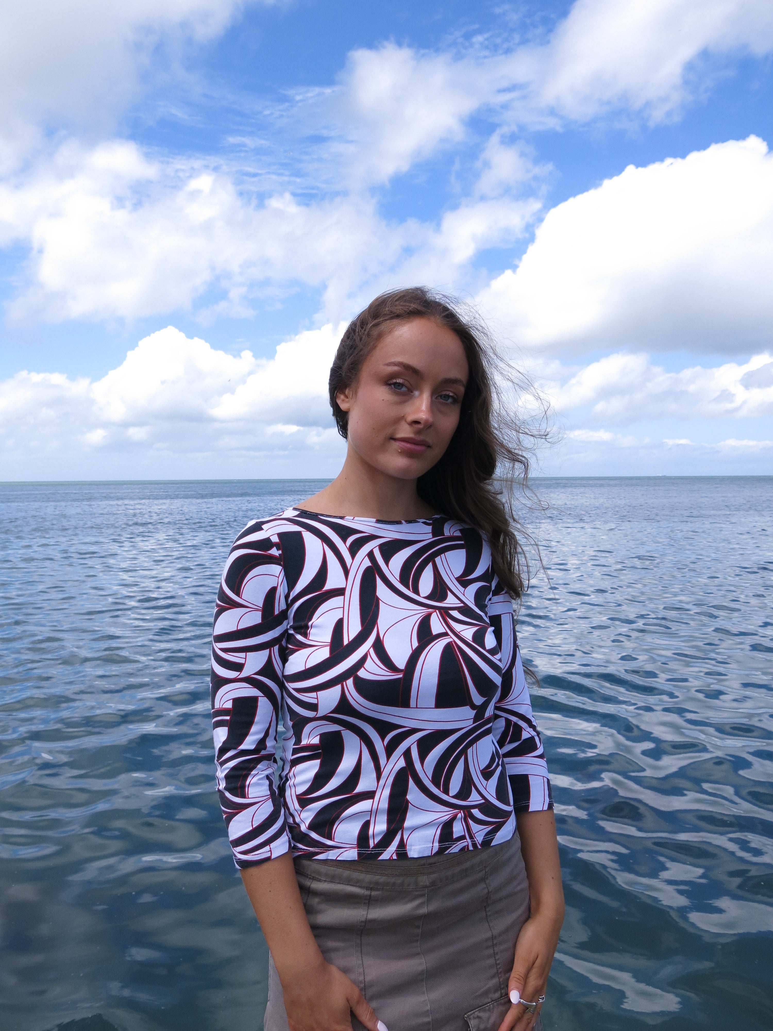 Slash Neck 3/4 Sleeved Top