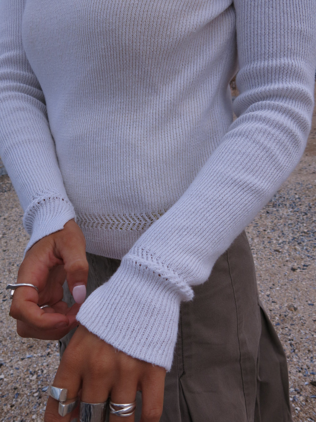 White Ribbed Jumper