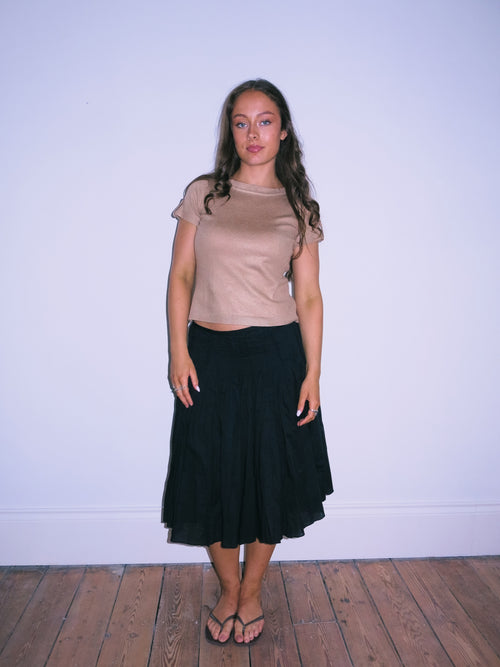 Dropped Waist Black Midi Skirt